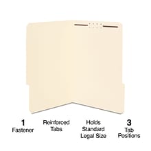 Quill Brand® Heavy-Duty Reinforced Assorted Tabs  1-Fastener Folders, Legal, Manila, 50/Box (737711)