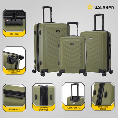 US Army FOX PRO 3-Piece Hardside Spinner Carry-On Luggage Set, TSA Checkpoint Friendly, OLIVE DRAB (USLFPROSML-GRN)