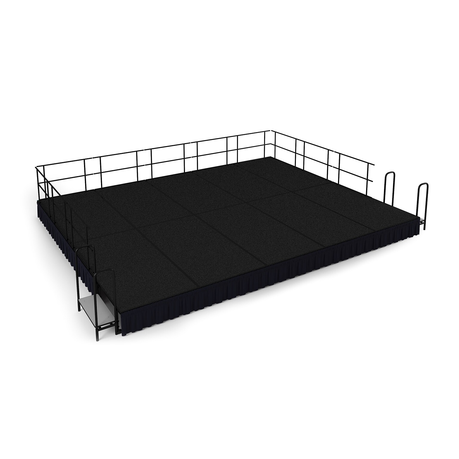 NPS 16H Stage Package, 16 x 20, Shirred Pleat Black Skirting, Black Carpet (SG481610C10SS10)