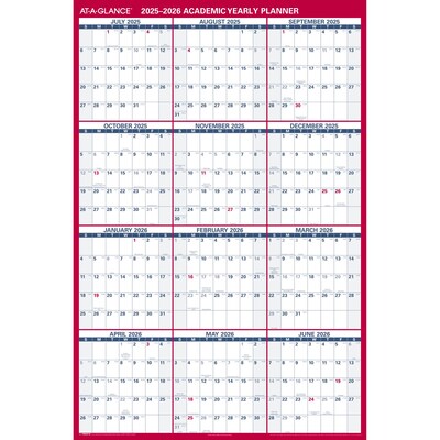 2025-2026 AT-A-GLANCE 48" x 32" Academic Yearly Wet-Erase Wall Calendar, Reversible, White/Red (PM36AP-28-26)