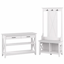 Bush Furniture Key West Entryway Storage Set with Hall Tree, Shoe Bench, and Console Table, Pure Whi