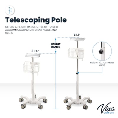 Viva Comfort Rolling Sturdy Compact Mobile Stand for RVS-100 Vital Signs Monitor, White (ADI912-C-MP-04-MK)