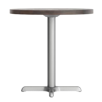Flash Furniture Bennett 30" Round Wooden Commercial Indoor Table, Dark Brown Top/Silver Base (GSFRD30DBT2222S)