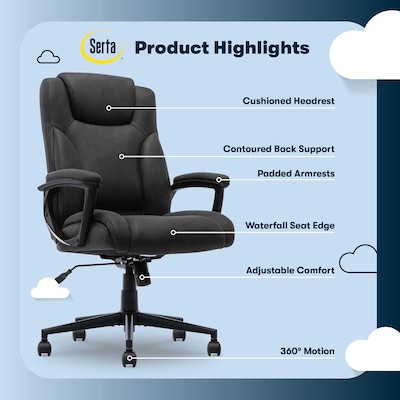 Serta Comfort Eco Ergonomic Velvet Fabric Swivel Executive Chair, Light Black (CCHR10006B)