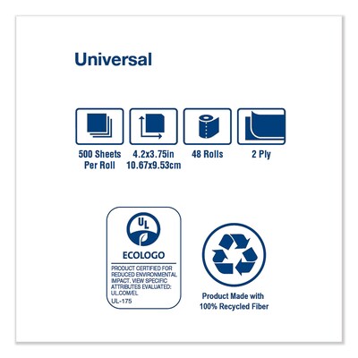 Tork Universal Recycled Toilet Paper, 2-Ply, White, 500 Sheets/Roll, 48 Rolls/Carton (TM1601A)