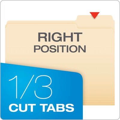 Pendaflex File Folder, 1-Tab, Right Position, Letter Size, Manila, 100/Box (R752 1/3-3)