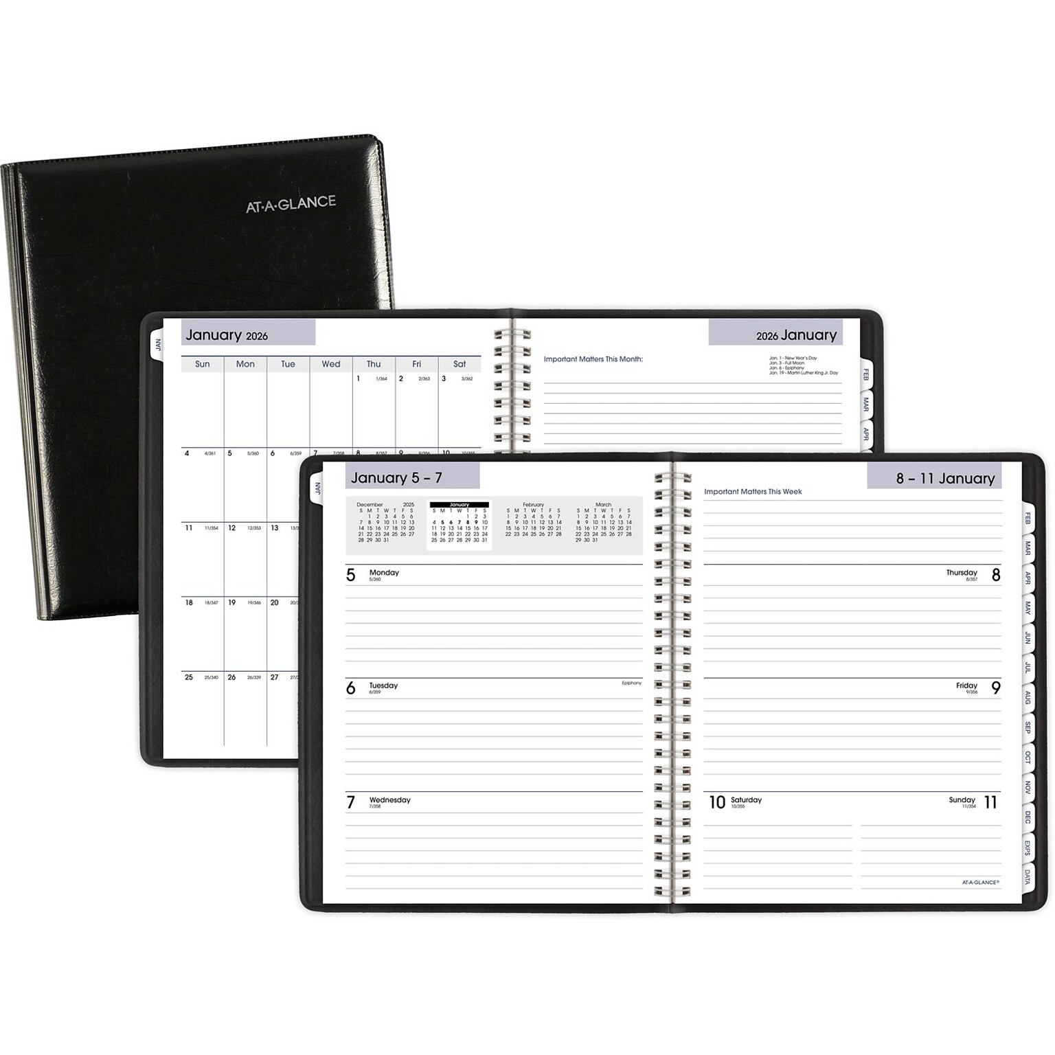 2026 AT-A-GLANCE DayMinder Executive 7 x 8.75 Weekly & Monthly Planner, Faux Leather Cover, Black (G545-00-26)
