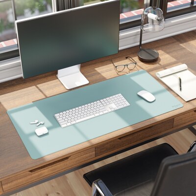 Smead Large Vegan Leather Anti-Slip Desk Pad, 36" x 17", Light Blue (SMD64830)