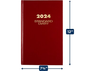 2024 AT-A-GLANCE Standard Diary 7.75" x 12" Daily Diary, Hardsided Cover, Red/Gold (SD376-13-24)