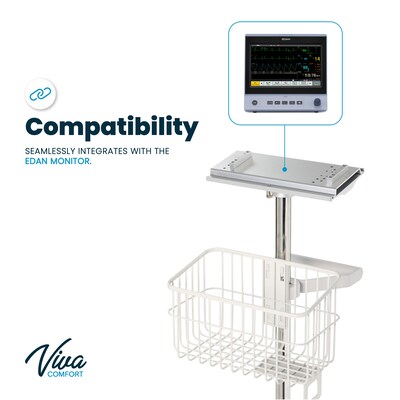 Viva Comfort Height-Adjustable Portable Mobile Stand for Edan Vital Signs Monitor, White (ADI912-C-M