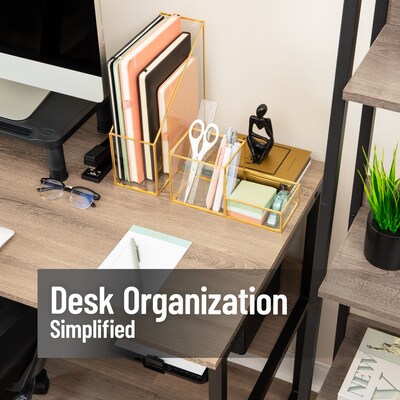 Mind Reader 2-Compartment Glass Desk Organizer, Gold (LG-GLD)