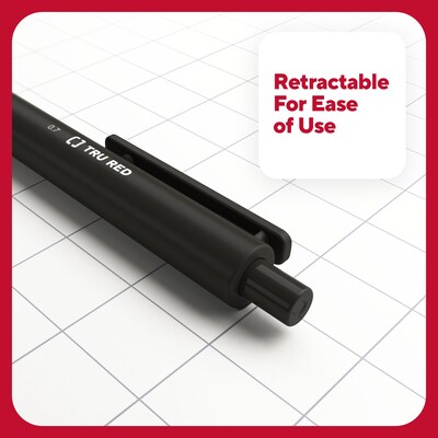 TRU RED Retractable Quick Dry Gel Pens, Medium Point, 0.7mm, Black, Dozen (TR54498)