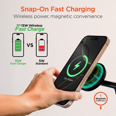 HyperGear MaxCharge Pro 3-in-1 Wireless Charging Stand with Magnetic Wireless Fast Charge, 15W, Black (16189)