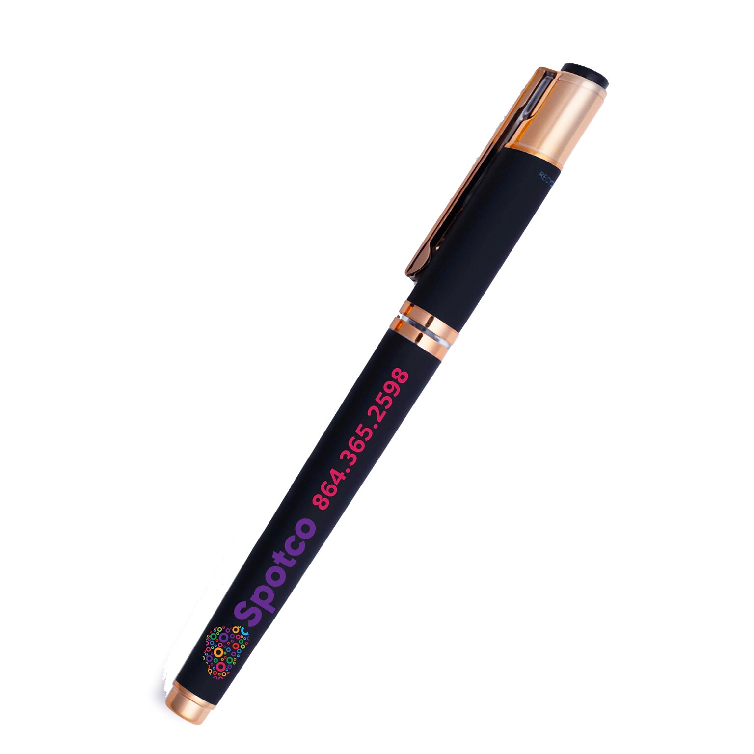 Custom Satin Soft Touch Earl Gel Pen With Rose Gold Accents (Recycled Material)