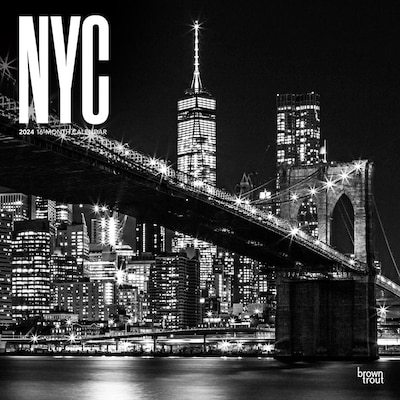 2024 BrownTrout New York City 12 x 24 Monthly Wall Calendar, Black & White (9781975464264)