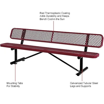Global Industrial 8' Outdoor Steel Bench w/ Backrest, Expanded Metal, Red (277155RD)