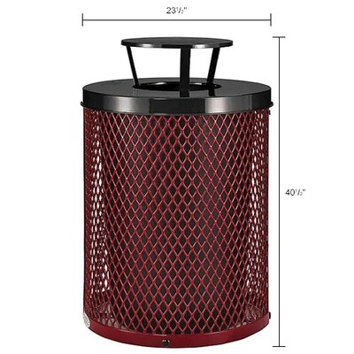 Global Industrial Outdoor Diamond Steel Trash Can w/ Rain Bonnet Lid, 36 Gallon, Red (261926RD)