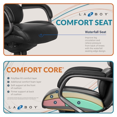 La-Z-Boy Aberdeen Ergonomic Bonded Leather Swivel Executive Chair, Black (51545-BLK)