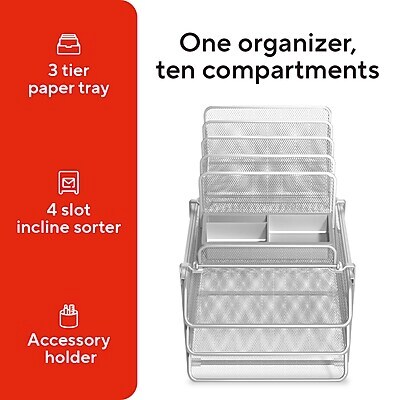 TRU RED™ All-In-One 10-Compartment Wire Mesh Compartment Storage, Silver (TR57531)