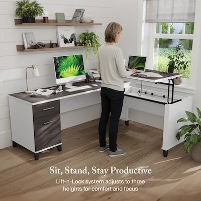 Bush Furniture Somerset 72"W 3 Position Sit to Stand L Shaped Desk, Storm Gray/White (SET014SGWH)