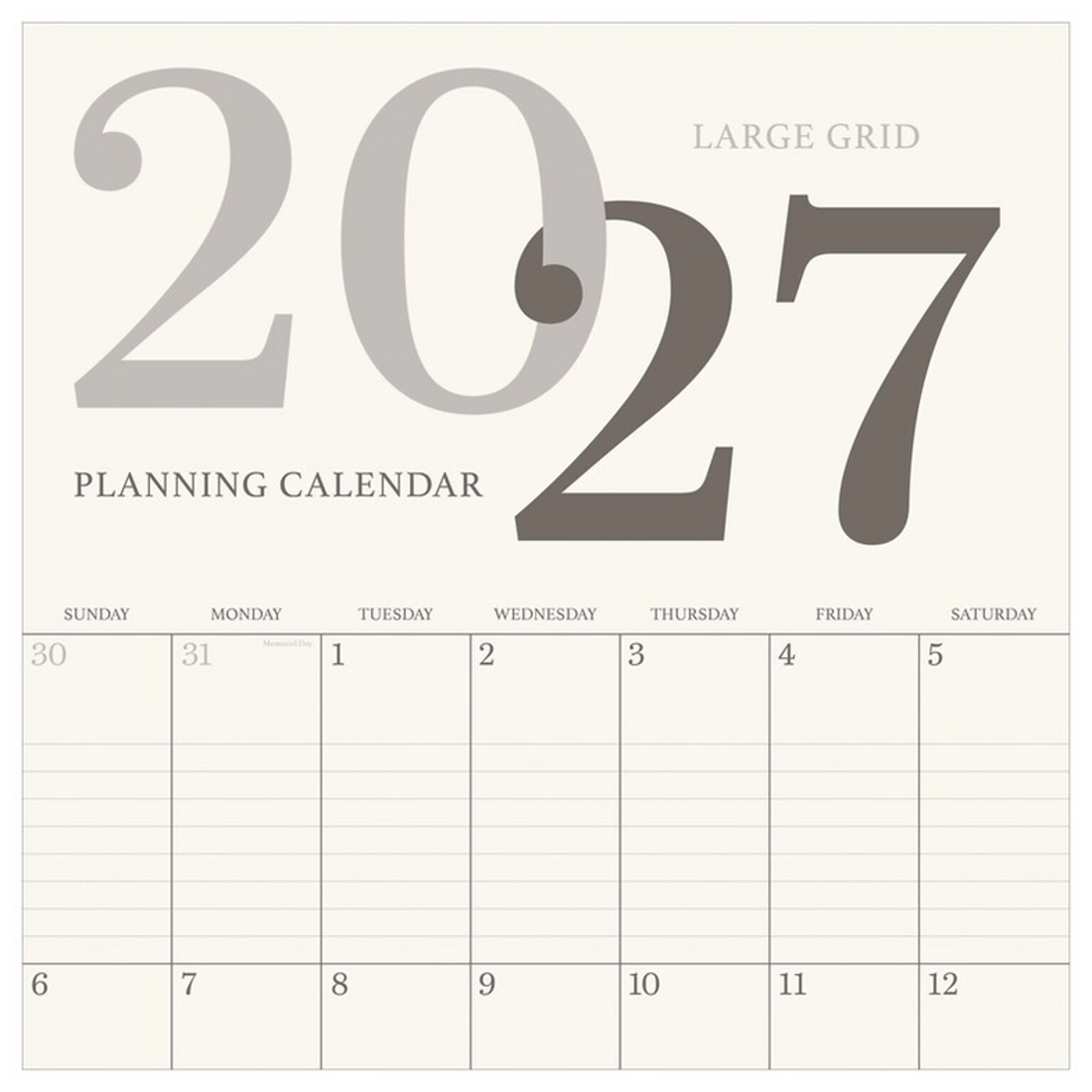 2027 TF Publishing Simple Aesthetic Grid 12 x 12 Monthly Wall Calendar, Multicolored (27-1147)