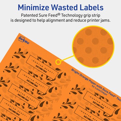 Avery Laser/Inkjet Multipurpose Rectangle Labels, 0.75" x 3.5", Bright Orange, 200/Pack (94217)
