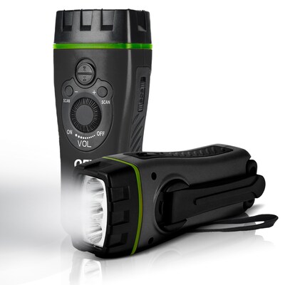 QFX Wireless Portable Rechargeable Emergency FM Radio with Built-in LED Flashlight, Black (R-10C)