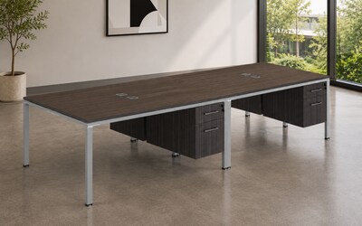 Boss Office Products Simple System 60"W Desk with Pedestal, Driftwood, 4/Set (SGSD016-101)