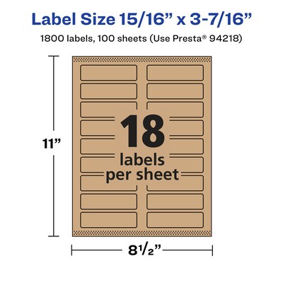 Avery Laser/Inkjet Rectangle Multipurpose Labels, 15/16" x 3-7/16", Kraft Brown, 1800 Labels/Box ( 94218)