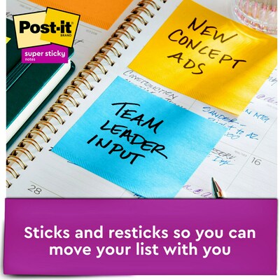 Post-it® Super Sticky Full Stick Notes, 3" x 3", Energy Boost Collection, 25 Sheets/Pad, 12 Pads/Pack (F330-12SSAU)