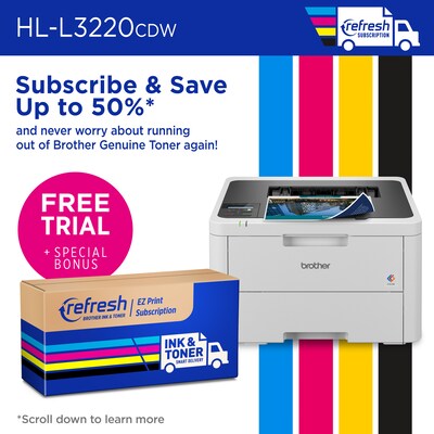 Brother Wireless Compact Digital Color Printer HL-L3220CDW, Refresh Subscription Eligible