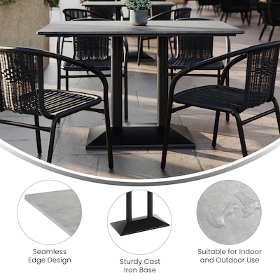 Flash Furniture Acadia Wooden Dining Table with Dual Column Base, 30"D x 48"W, Gray Faux Concrete/Black Base (ST3048CGTB002B)