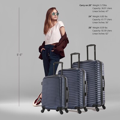 DUKAP Adly 3-Piece Hardside Spinner Luggage Set, TSA Checkpoint Friendly, Navy Blue (DKADLSML-BLU)