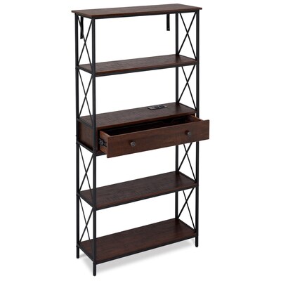 DecorTech 5 Tier Bookshelf with Charging Station & Storage