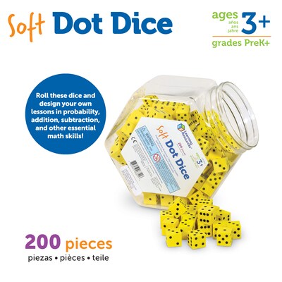 Learning Resources Hands-On Soft Dot Dice Bucket Manipulative, Yellow, Set of 200 (LER6351)