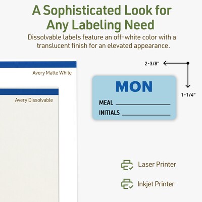 Avery Dissolvable Rectangle Multipurpose Labels, 1-1/4" x 2-3/8", Off-white, 450/Pack (94227)
