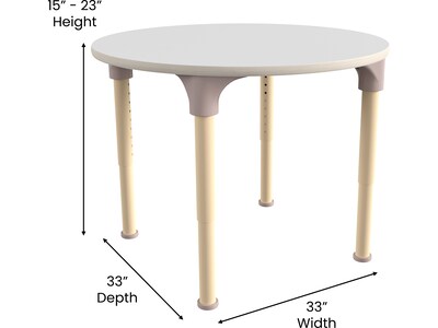 Flash Furniture Bright Beginnings Hercules 33" Round Table, Height Adjustable, White/Beech (MK-ME088022-GG)
