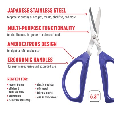 Joyce Chen Original Unlimited Stainless Steel Kitchen Scissor, Blue, 2/Pack (KCHZ09008)