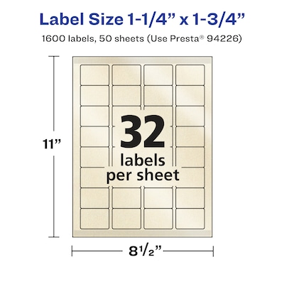 Avery Pearlized Ivory Rectangle Multipurpose Labels, 1.25" x 1.75", Ivory, 1600/Box (94226)