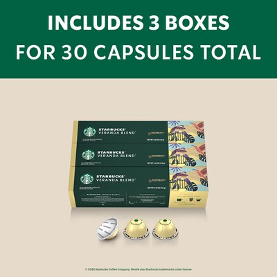 Nespresso Starbucks Veranda Blend Coffee Nespresso Vertuo Capsules, Light Roast, 30/Pack (163921)