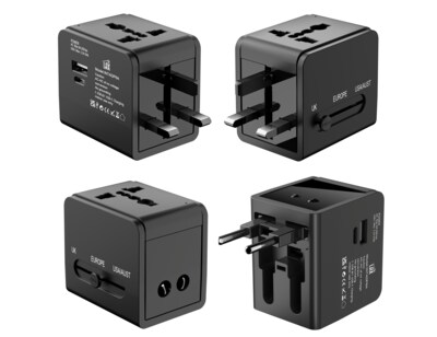 LAX International Travel Adapter with 1x USB-C 3.1A 5V and 1 USB-A, Black (INTADP6A)