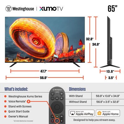 Westinghouse UX Series 65" Smart LED 4K UHD XUMO TV, Black (WX65UX4800)
