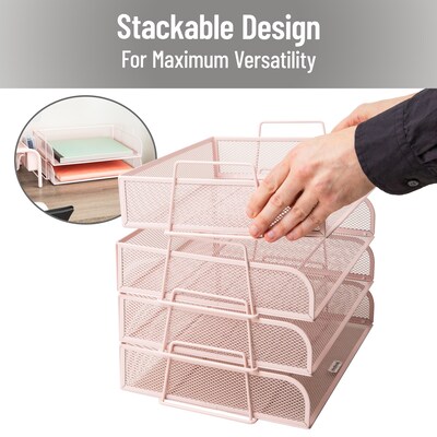 Mind Reader Metal Side Loading Stackable Letter Tray, Pink (DSTACK4-PNK)