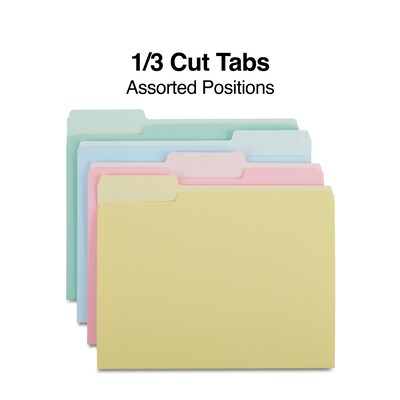 Staples File Folders, 1/3-Cut Tab, Letter Size, Assorted Pastels, 100/Pack (ST459684-CC)