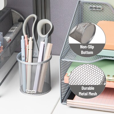 Mind Reader Metal Pen Holder, Silver, 3 Pieces/Set (CLIPMESH3-SIL)