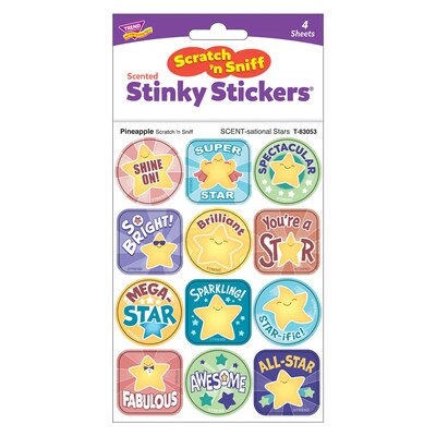 Trend Enterprises SCENT-sational Stars Pineapple Scent Scratch 'n Sniff Stinky Stickers, Multicolored, 48/Pack, 6/Packs/Bundle