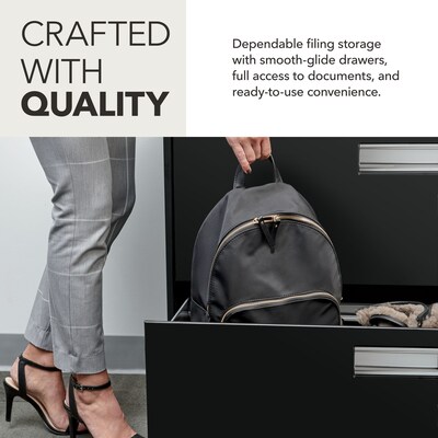 HON Brigade 600 Series 4-Drawer Lateral File Cabinet, Locking, Letter/Legal, Black, 42"W (HON694LP)