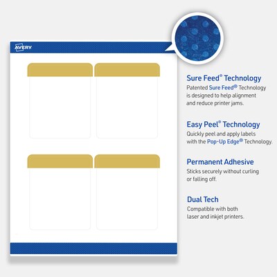 Avery Laser/Inkjet Rectangle Multipurpose Labels, 4" x 3-1/3", White, 40/Pack (S00DJM)