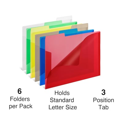 Staples File Folders, 1/3-Cut Tab, Letter Size, Assorted Colors, 6/Pack (TR10847/10847)