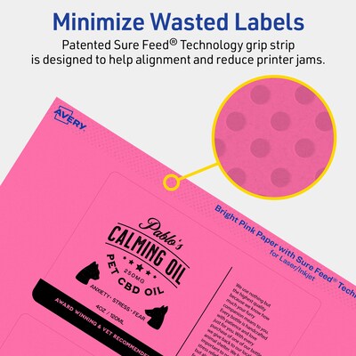 Avery Laser/Inkjet Rectangle Multipurpose Labels, 3" x 5", Bright Pink, 120/Pack (94213)